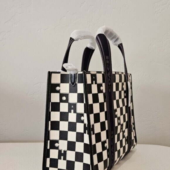 Coach Silver/Black/Chalk Smith Tote With Checkerboard Print - Picture 5 of 7